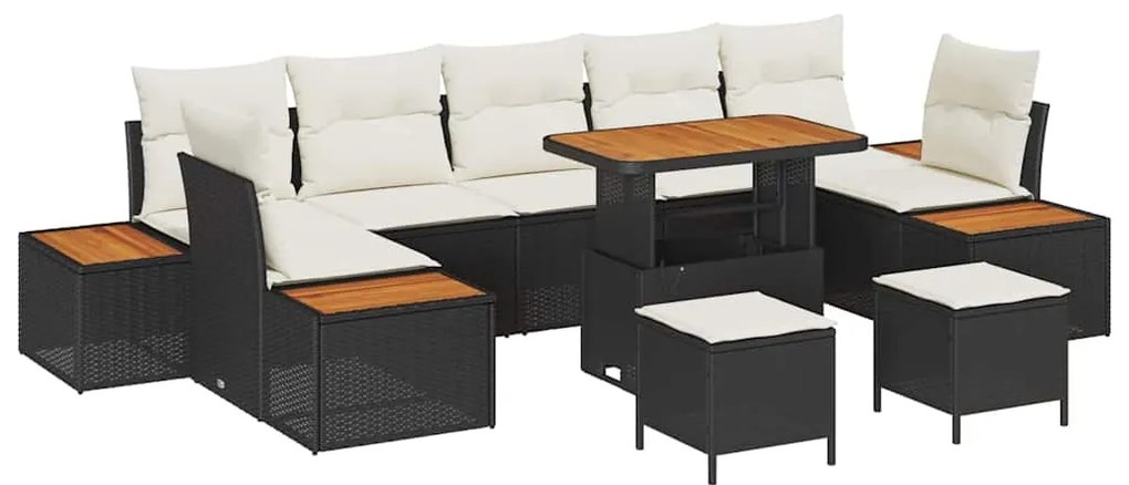 Conjunto de Sofás de Jardim com 10 Peças e Almofadas Preto Ratan de Po