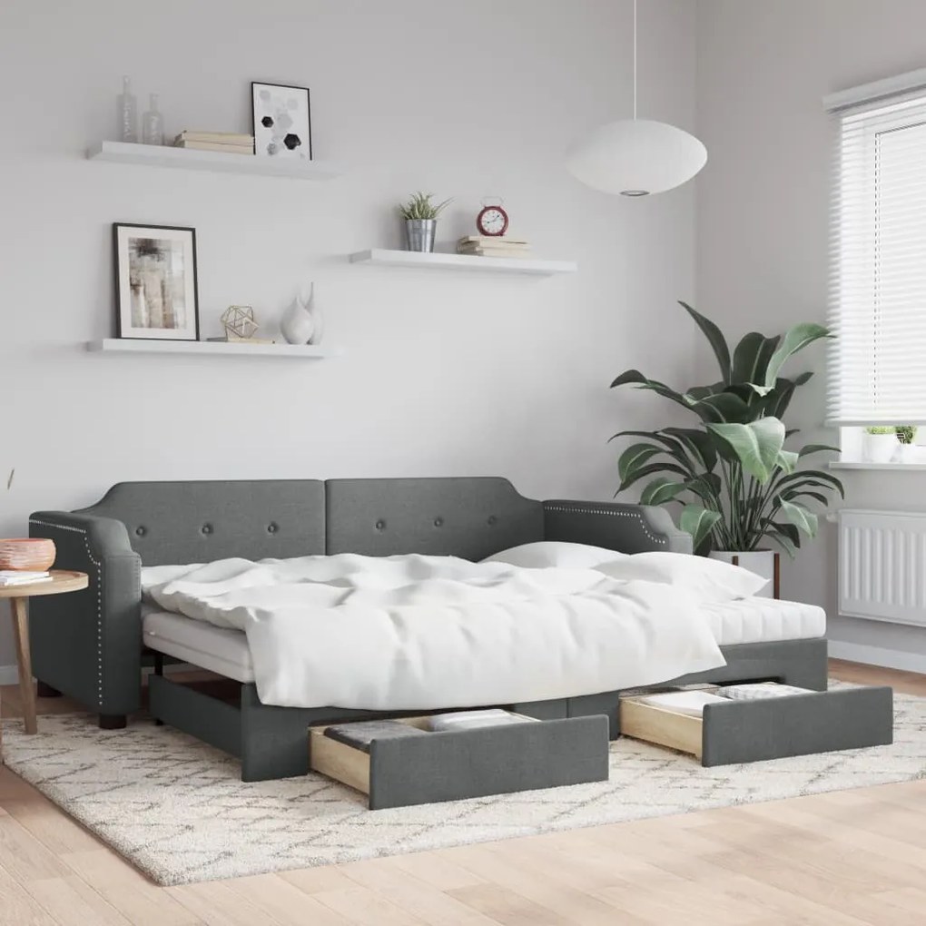 Sofá-cama c/ gavetão e gavetas 90x200 cm tecido cinzento-escuro