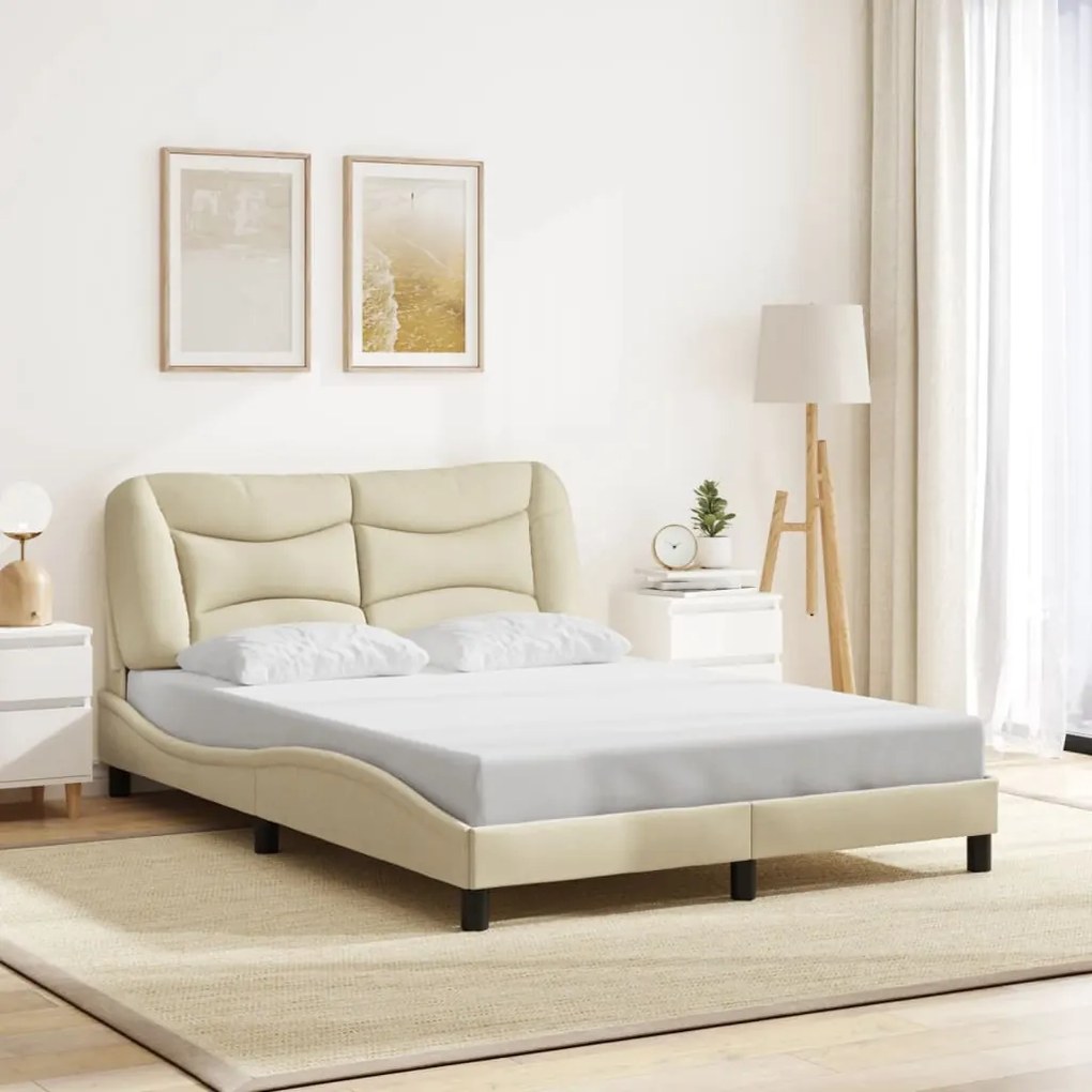 Estrutura de cama sem colchão 120x200 cm tecido cor creme