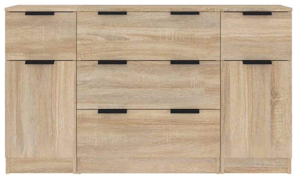 3 pcs conjunto de aparadores madeira processada carvalho sonoma