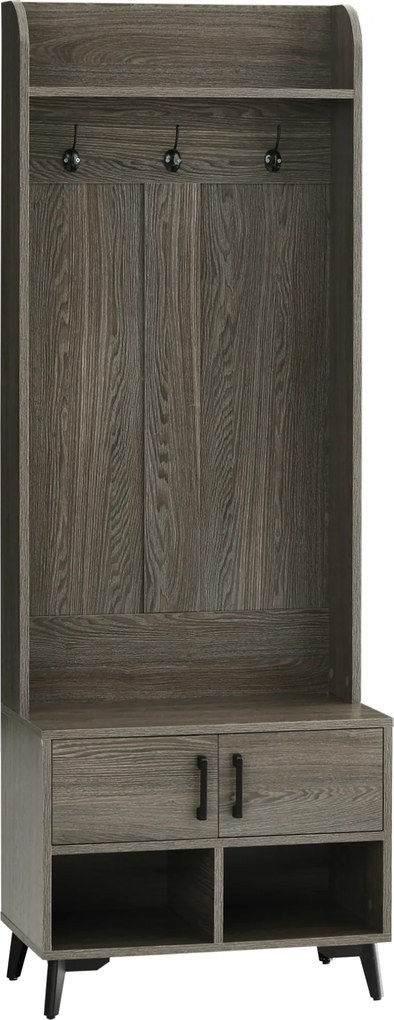 HOMCOM Móvel Cabide de Entrada com Sapateiro 3 Ganchos 2 Portas 2 Compartimentos e Prateleira de Armazenamento 60x34x170 cm Cinza | Aosom Portugal