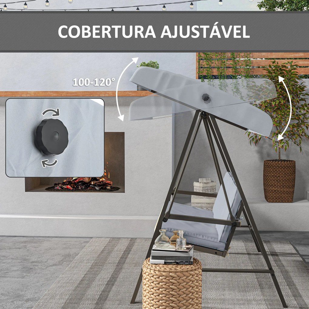 Baloiço de Jardim de 3 Lugares Baloiço de Exterior com Toldo Ajustável