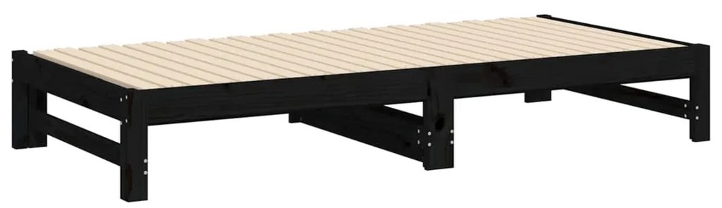 Estrutura sofá-cama de puxar 2x(90x190) cm pinho maciço preto