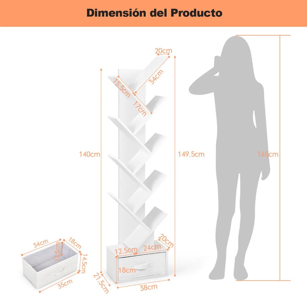 Estante "HILMA" em Forma de Árvore 38x21,5x149,5 cm – 10 Prateleiras e