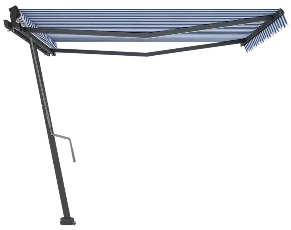 Toldo retrátil manual independente 450x300 cm azul e branco
