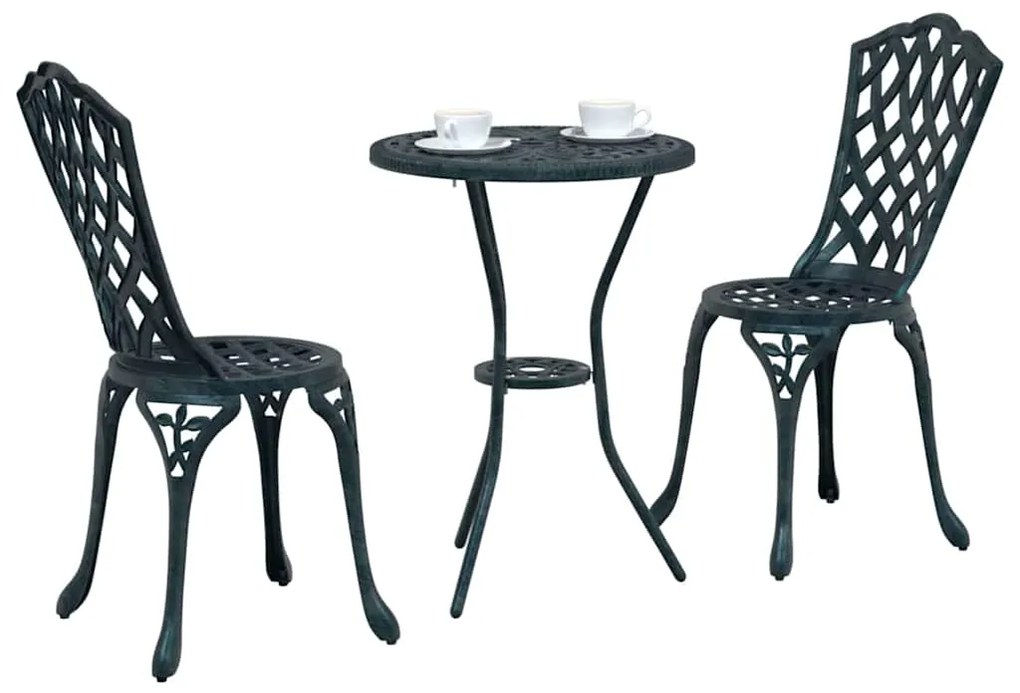 Conjunto de Bistro de Jardim 3 Peças vidaXL Verde em Alumínio Fundido