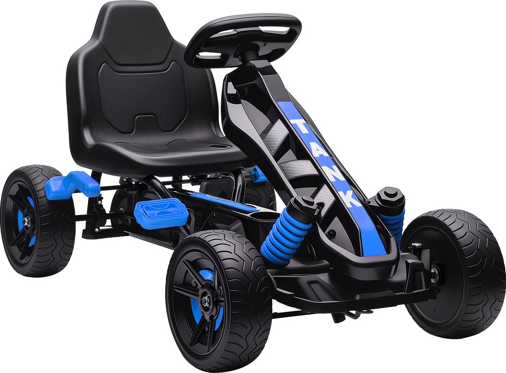 Kart a pedais para crianças, karting infantil para 3 a 6 anos com roda livre, travão e rodas antiderrapantes em EVA, azul