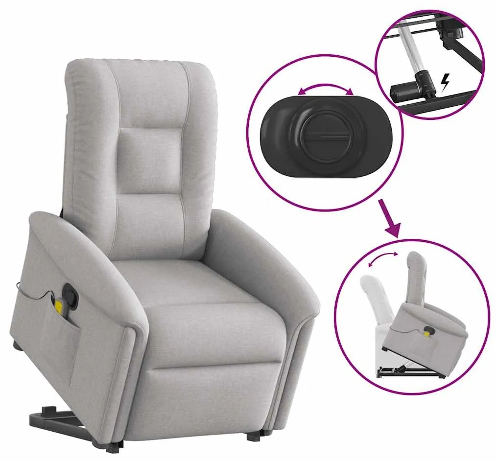 Poltrona elevatória de massagens tecido cinzento-nublado