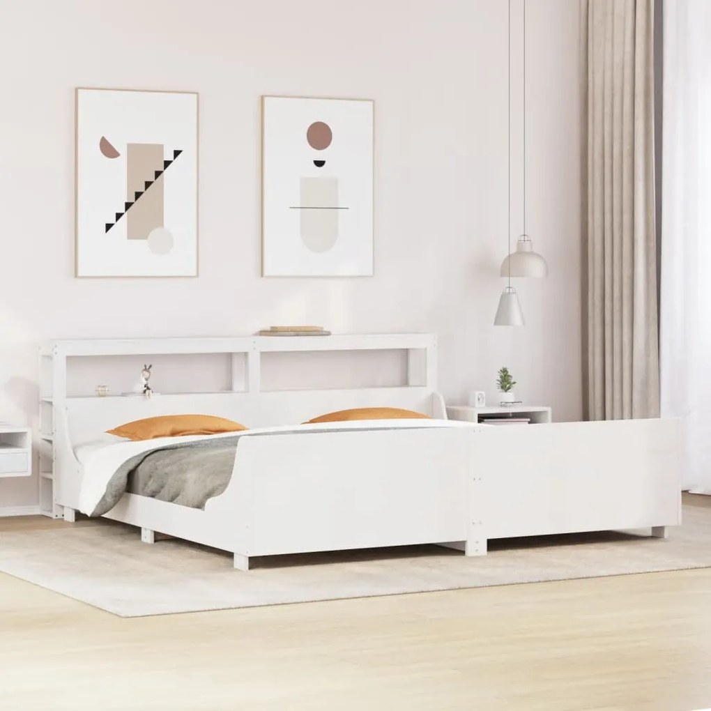 Cama sem colchão 200x200 cm madeira de pinho maciça branco