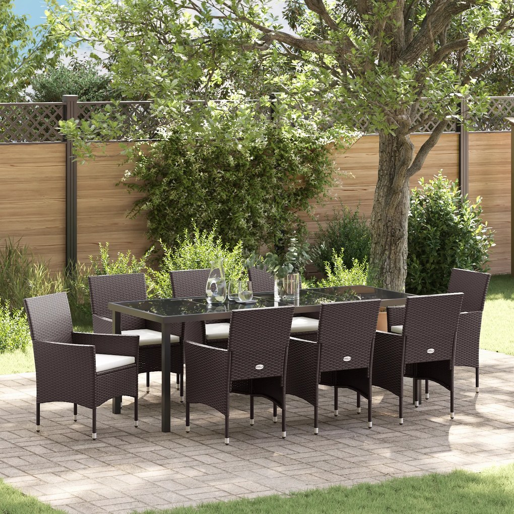 vidaXL Conjunto de Jantar de Jardim de 9 Peças Marrom Rattan de Polietileno