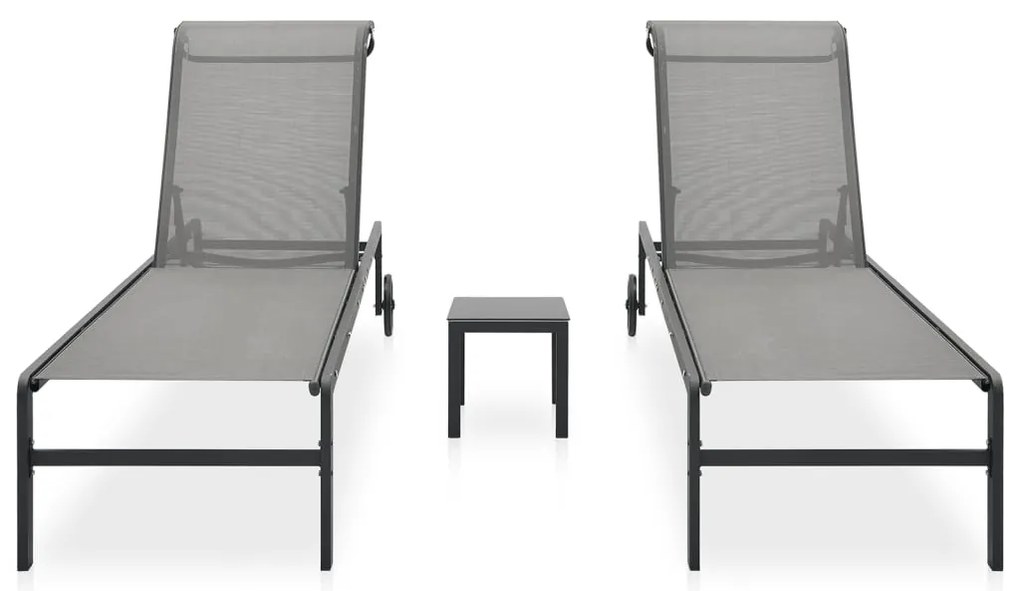 Espreguiçadeiras com mesa 2 pcs textilene e aço