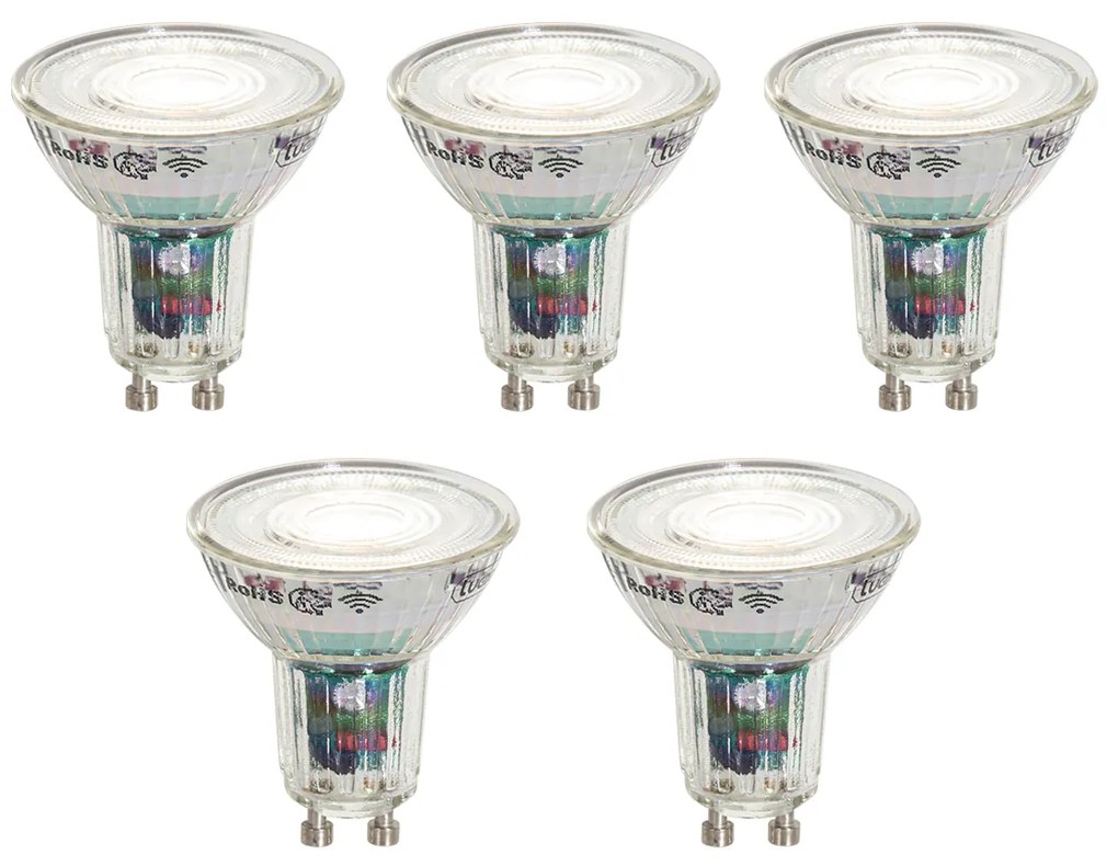 Conjunto de 5 lâmpadas LED inteligentes GU10 50mm transparentes 4,8W 400 lm 1800-6500K
