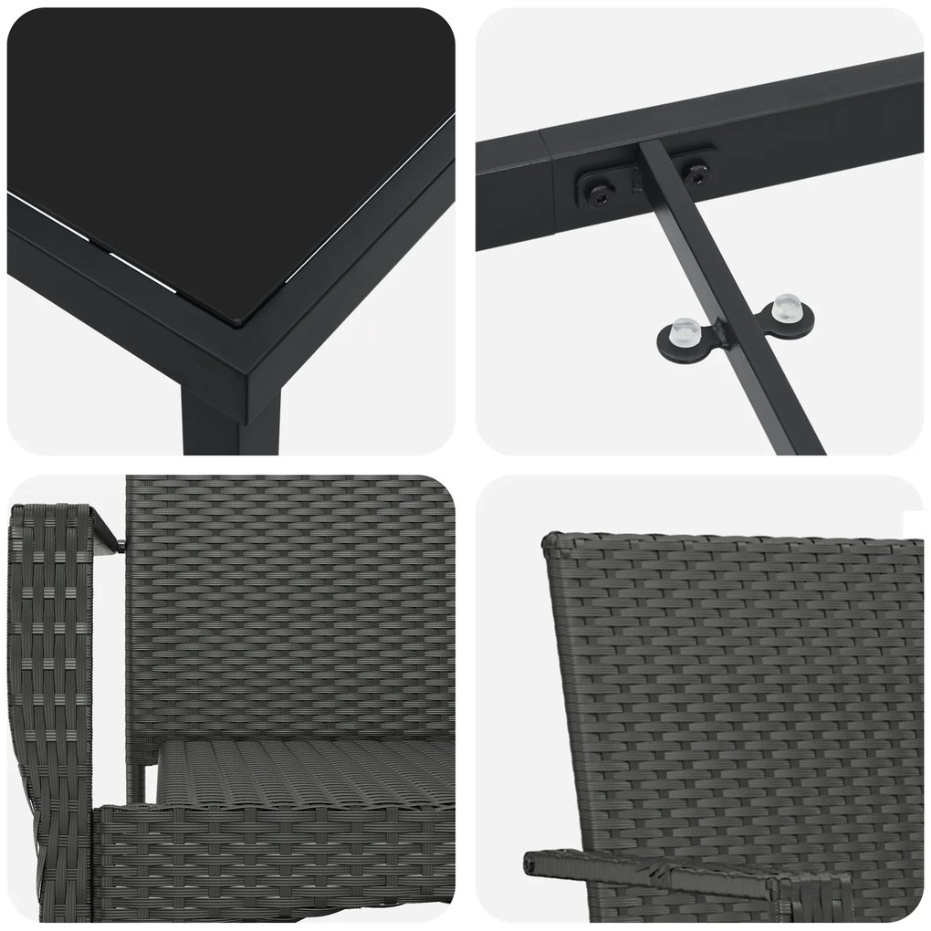 Conjunto de Jantar de Jardim com 7 Peças e Almofadas Preto Rattan Sint