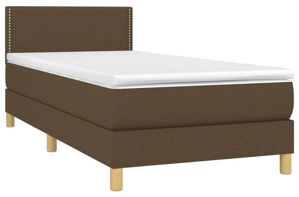 Cama box spring c/ colchão/LED 100x200cm tecido castanho-escuro