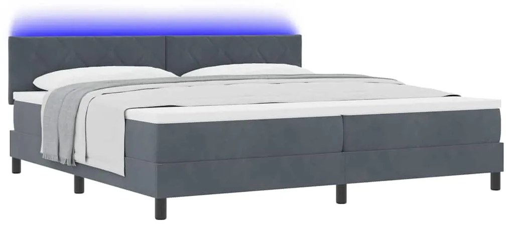 Cama Box com Colchão e LED Cinza Escuro 200x200 cm Veludo