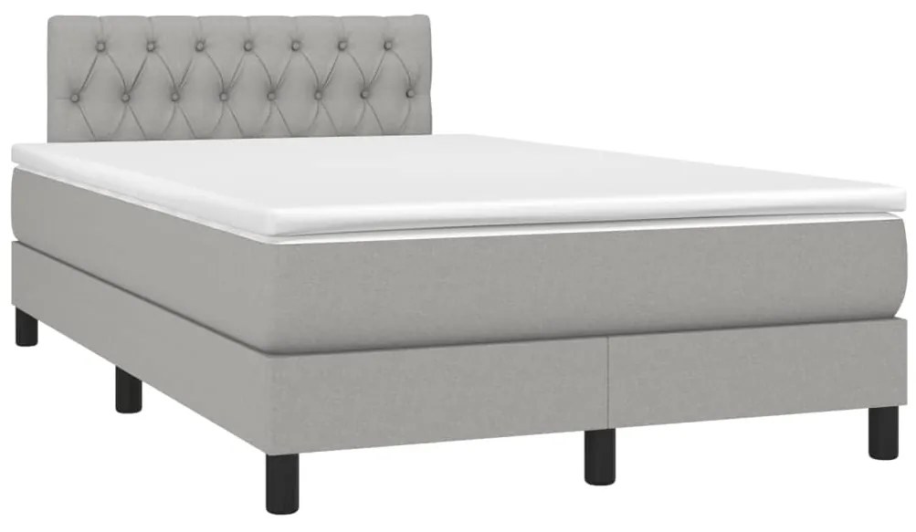 Cama box spring c/ colchão e LED 120x190 cm tecido cinza-claro