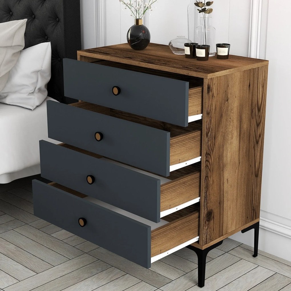 Cômoda Lizbon500 – Nogueira e Antracite – 76x90,7x40 cm