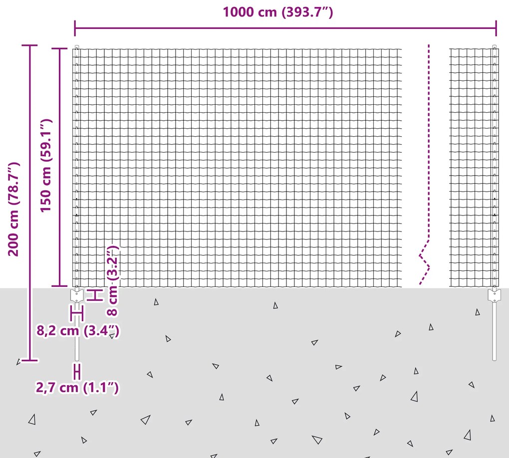 Cerca Euro com 10 Postes U Prata 1,5x10 m Aço