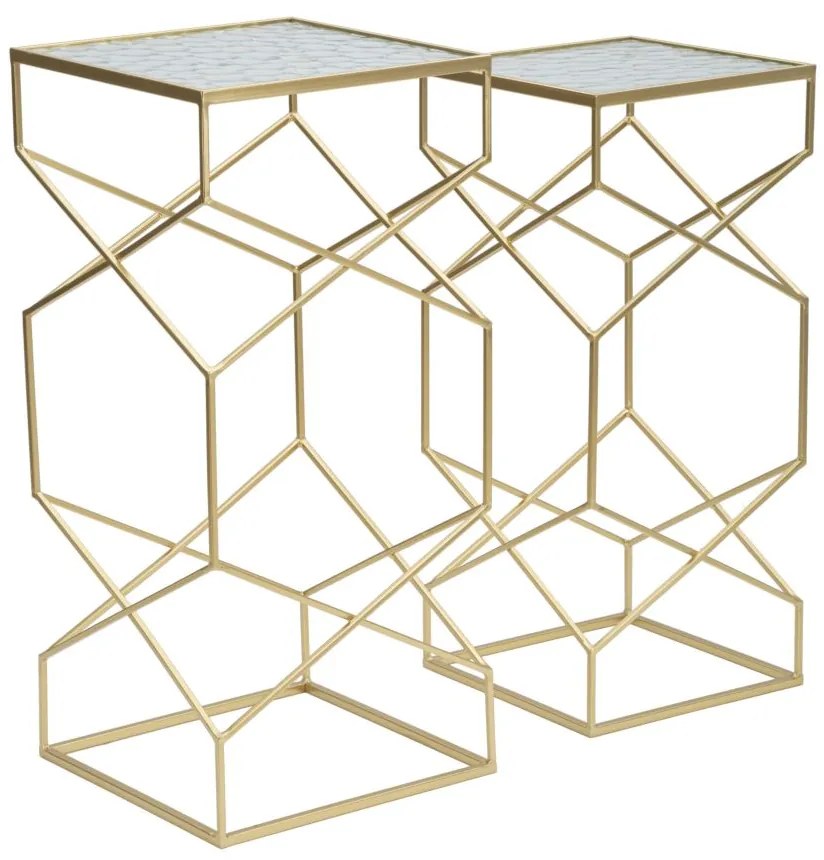 CONJUNTO DE 2 MESAS DE APOIO DOURADAS 31,5X31,5X68-28X28X64 CM