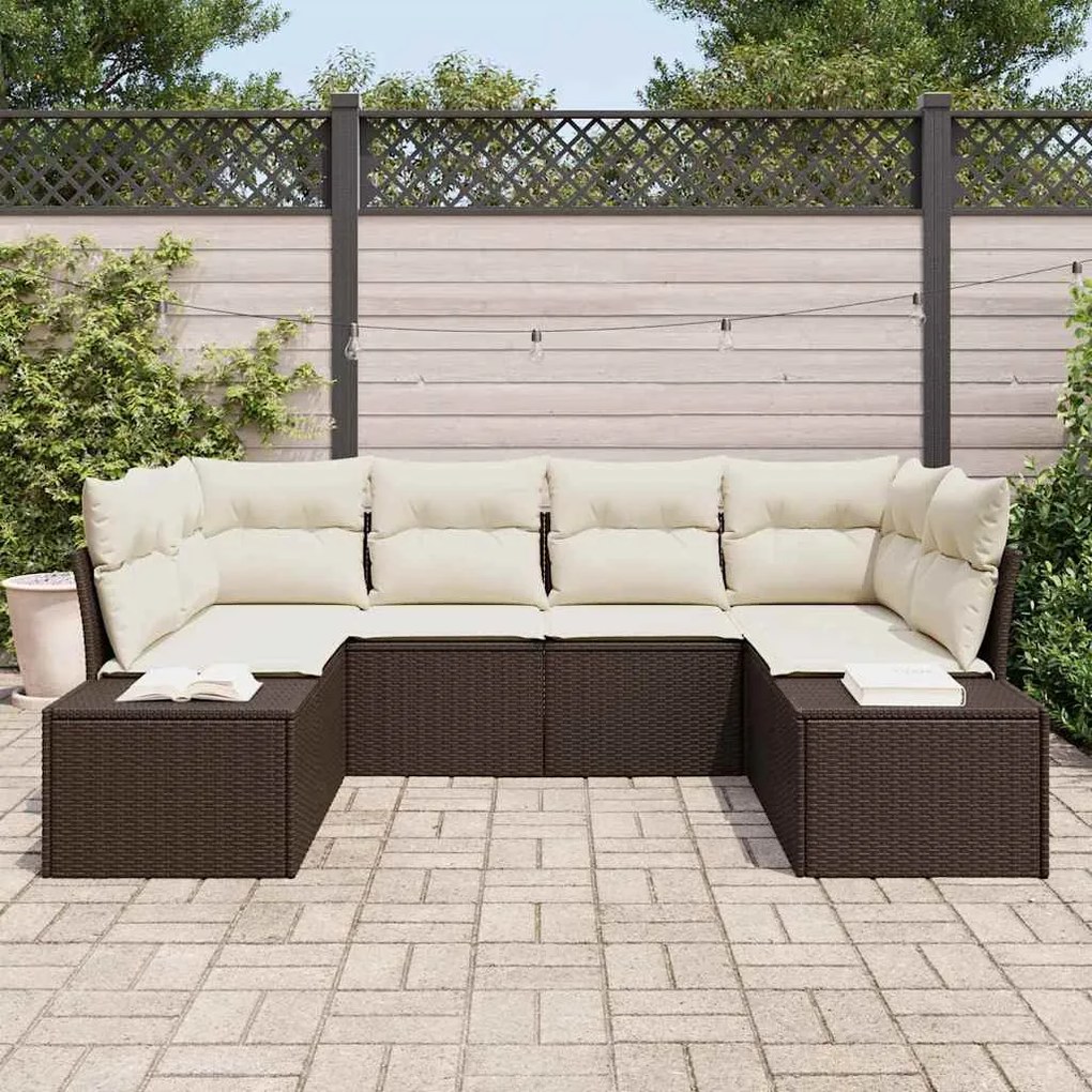 Conjunto de Sofá de Jardim com 6 Peças e Almofadas Castanhas em Rattan