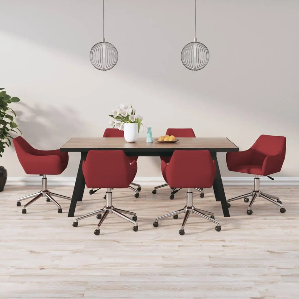 vidaXL Cadeiras de jantar giratórias 6 pcs tecido vermelho tinto