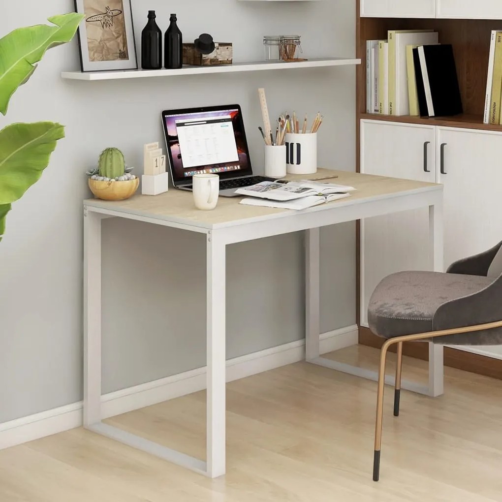 vidaXL Secretária computador 110x60x73cm contraplacado branco/carvalho