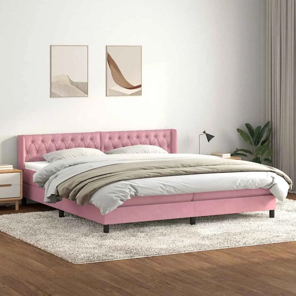 Cama com molas/colchão rosa 180x220 cm veludo