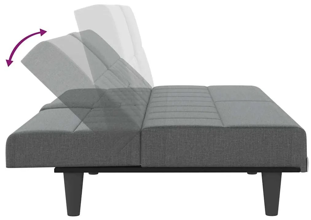 Sofá-cama com suportes para copos tecido cinzento-escuro