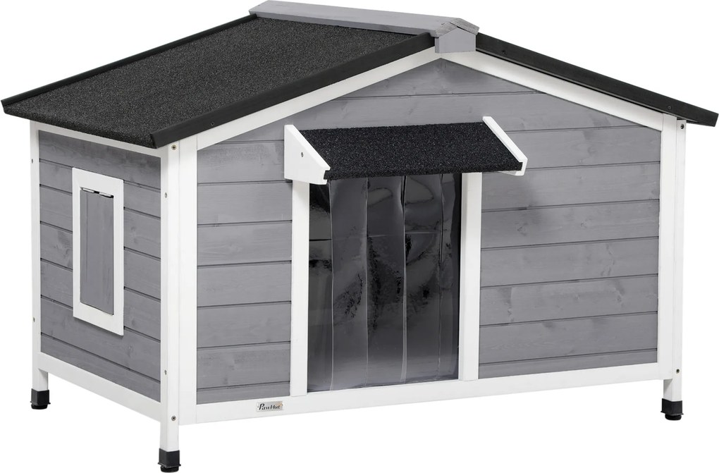 PawHut Casota de Madeira para Cães com Telhado Asfáltico e Base Amovível 109x79x72 cm Cinzento | Aosom Portugal