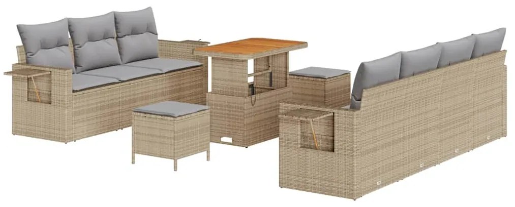 Conjunto de Sofá de Jardim de 10 Peças com Almofadas Bege em Rattan de