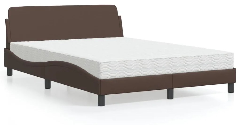 Cama com colchão 140x200 cm couro artificial castanho