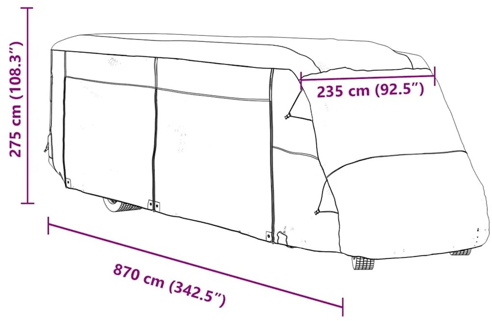 Capas autocaravanas 870x235x275 cm tecido não tecido cinzento