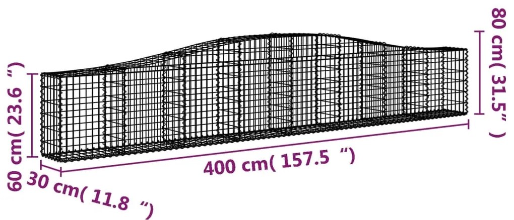 Cestos gabião arqueados 6 pcs 400x30x60/80 cm ferro galvanizado