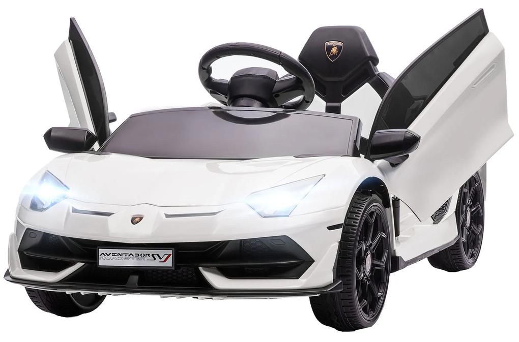 Carro Elétrico Lamborghini para Crianças 12V Velocidade 5 km/h Controlo Remoto MP3 e Cinto de Segurança 1078x63x42 cm Branco