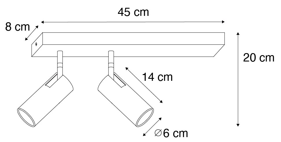 Foco de teto moderno preto com bronze 2 luzes ajustável - Renna Moderno