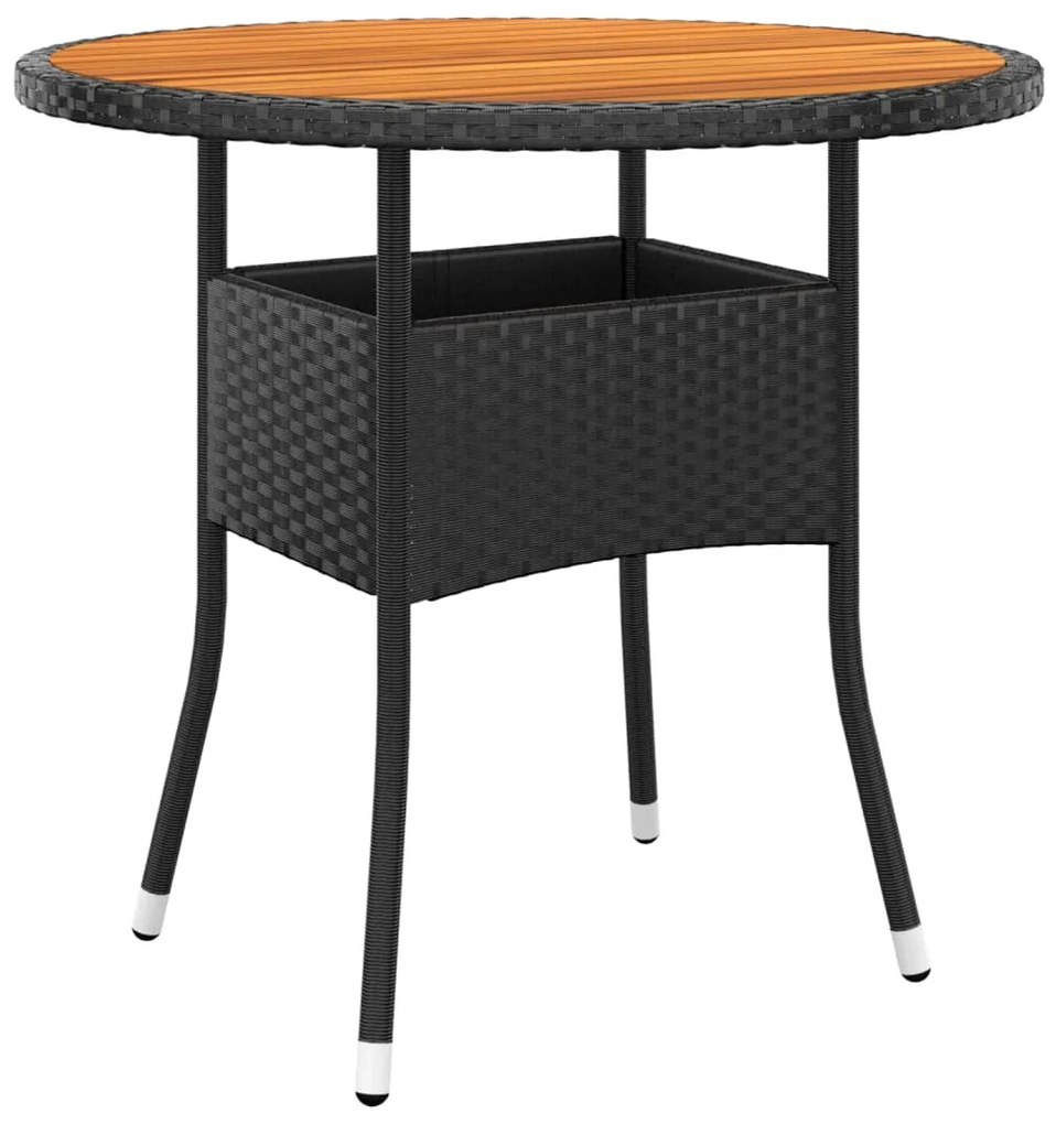 3 pcs conjunto bistrô jardim vime PE e madeira maciça preto