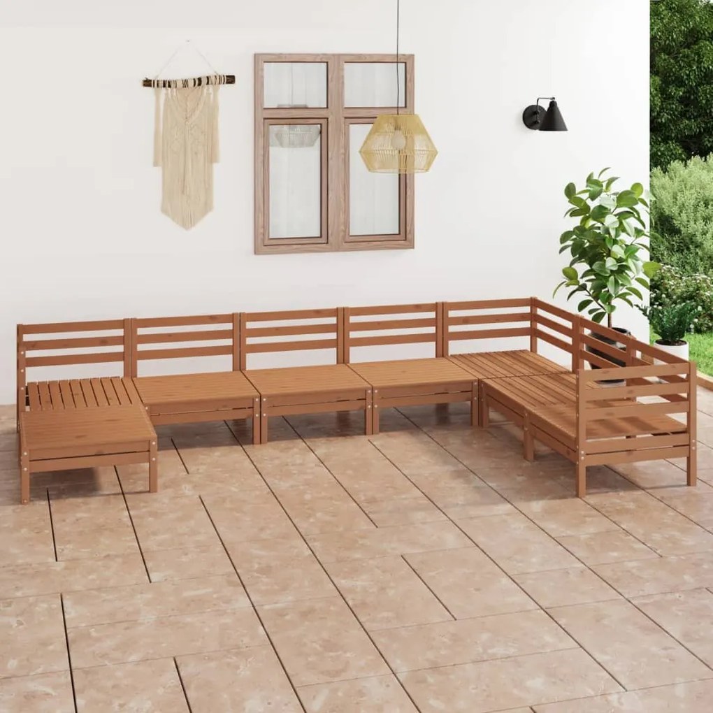 8 pcs conjunto lounge de jardim pinho maciço castanho mel