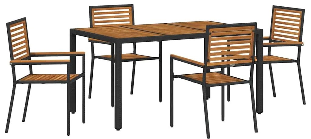 Conjunto de Jantar de Jardim vidaXL 5 Peças Preto de Rattan Poliéster