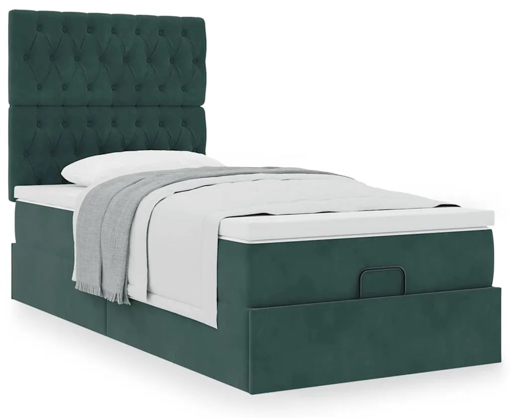 Estrutura de cama otomana colchões 90x200cm veludo verde escuro