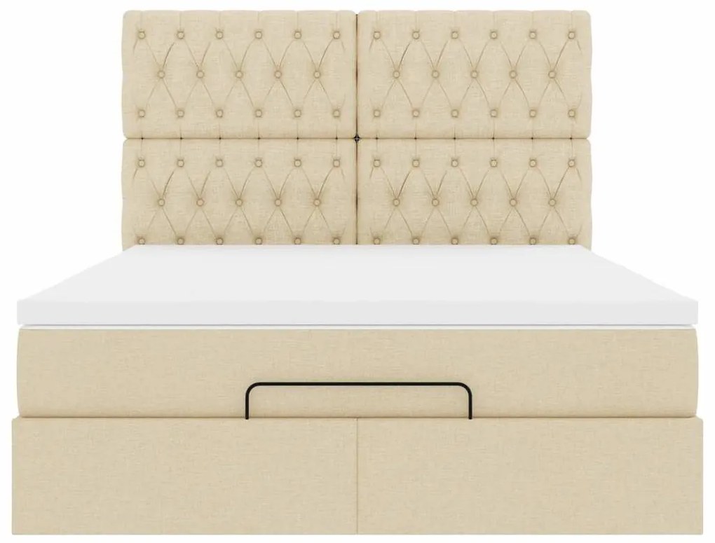 Estrutura de cama otomana com colchão tecido creme 140x200cm