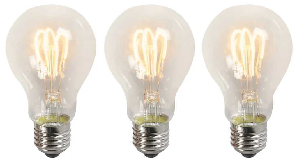 Conjunto de 3 lâmpadas LED E27 filamento torcido A60 transparente 3W 210lm 2200K