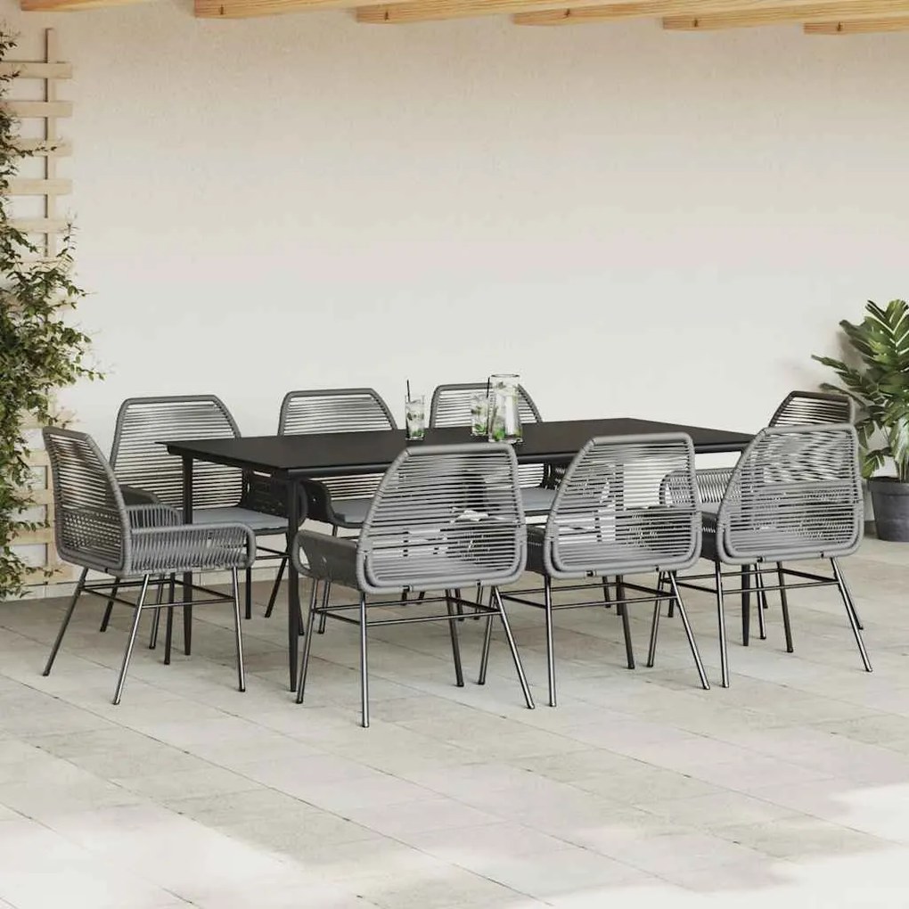 Conjunto jantar jardim 9 peças almofadas vidro vime cinzento PE