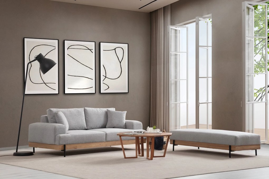 Sofá de 3 Lugares Eti – Cinzento – 220x98x78 cm