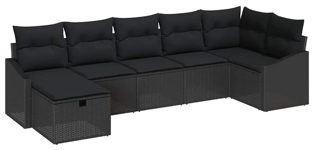 Conjunto de Sofá de Jardim 7 Peças com Almofadas Preto em Polirattan
