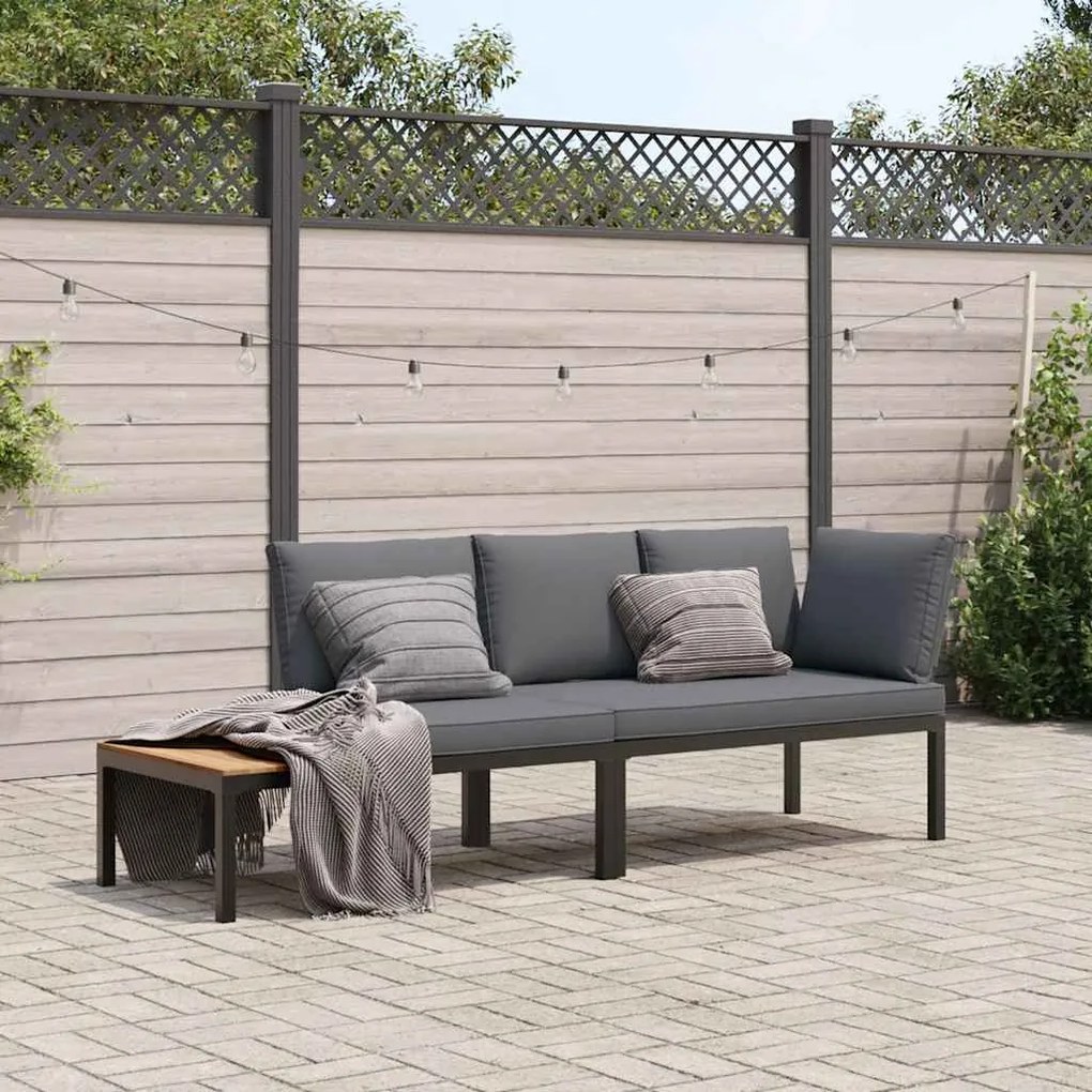 2 pcs conjunto de sofás p/ jardim c/ almofadões alumínio preto