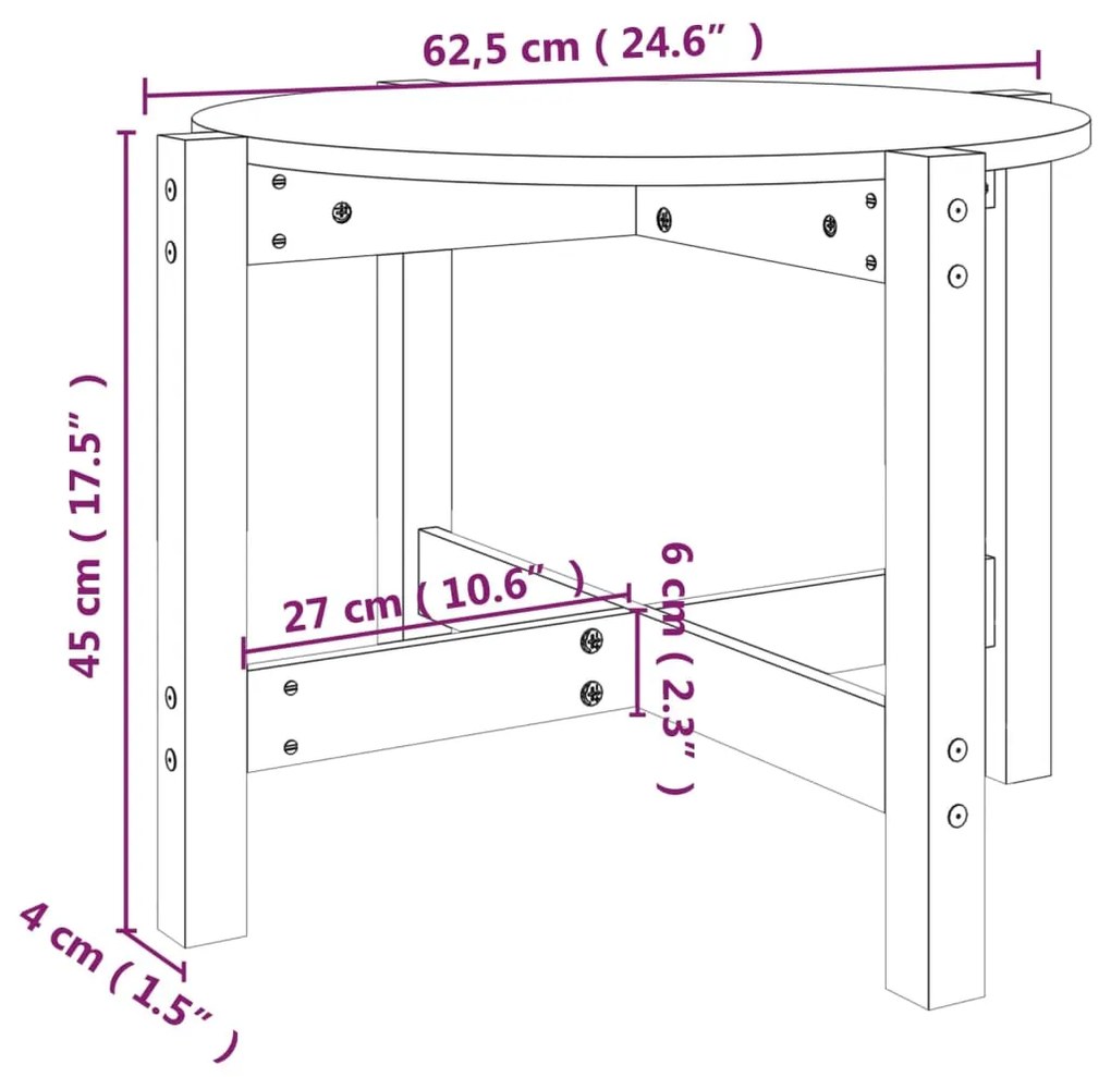 Mesa de centro Ø 62,5x45 cm madeira de pinho maciça cinzento