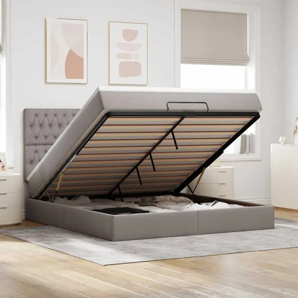 moldura de cama otomana vidaXL com tecido Taupe 180x200cm