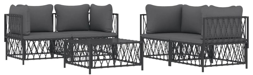 5 pcs conjunto lounge de jardim com almofadões aço antracite