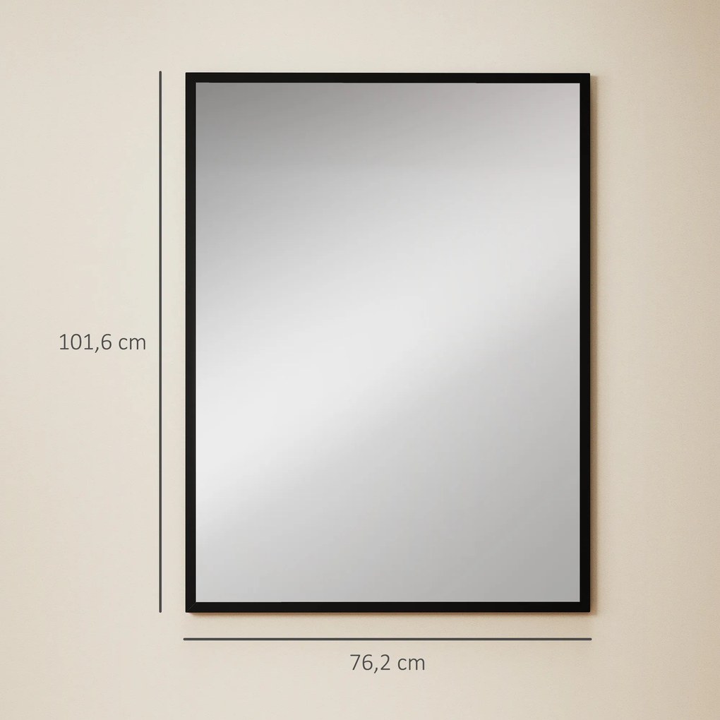 Espelho de Parede Retangular, 76 x 2 x 101 cm, Moldura em MDF, Preto