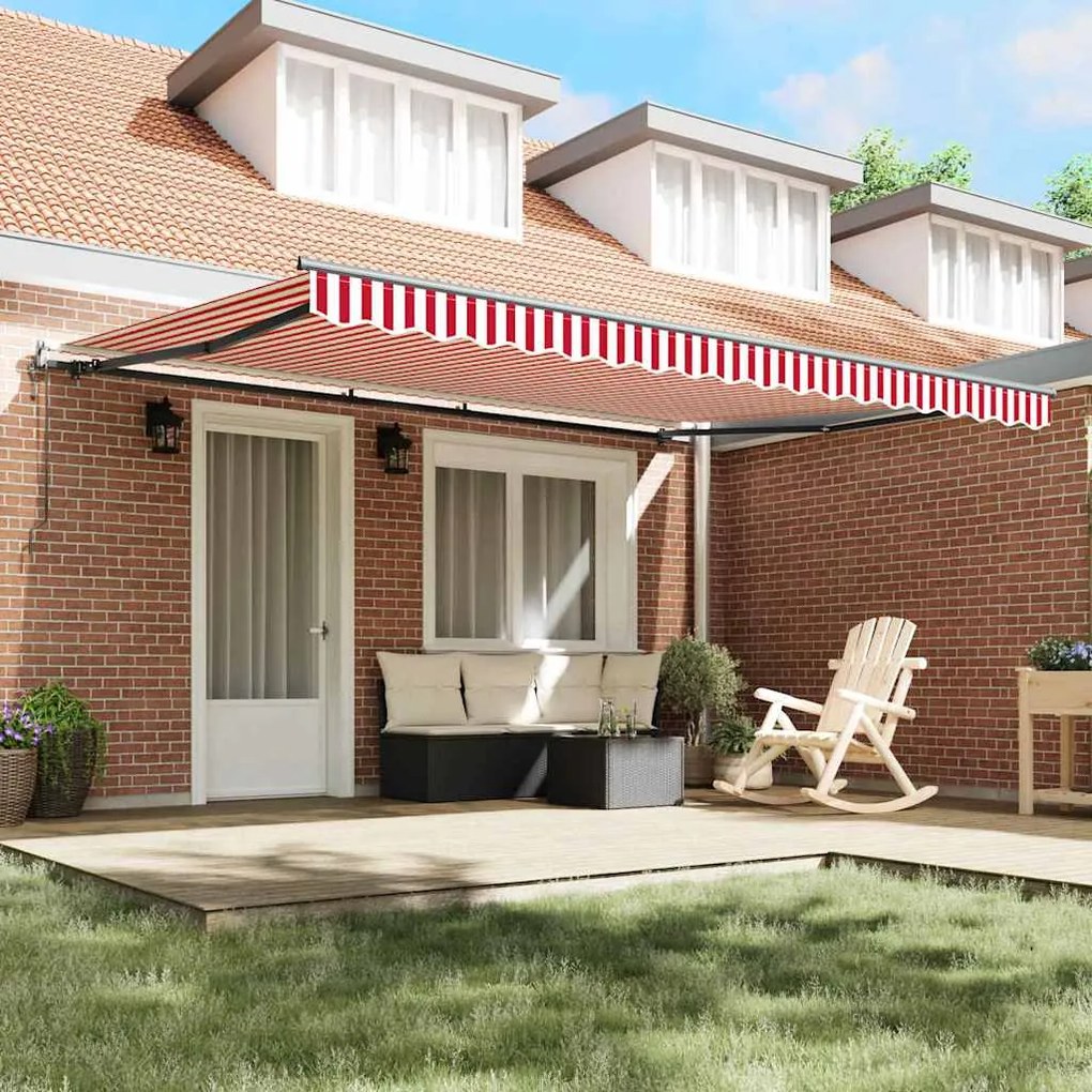 Toldo Retrátil Automático Listrado Vermelho e Branco 450 x 350 cm